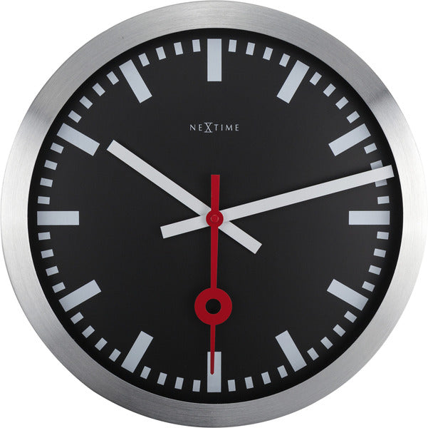NeXtime NE-3999STZW Wandklok Dia. 35 Cm, Geborsteld Aluminium, 'Station'