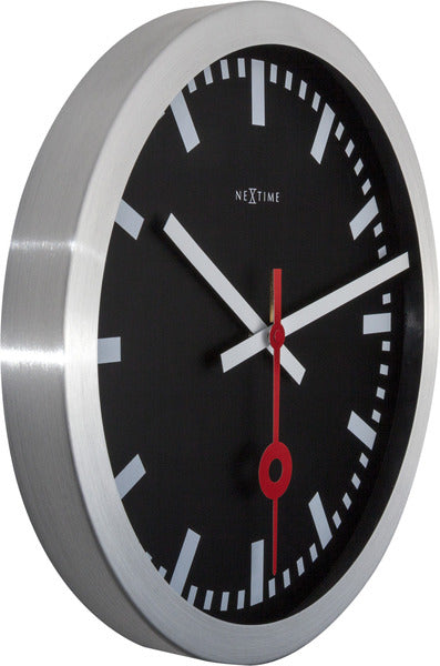 NeXtime NE-3999STZW Wandklok Dia. 35 Cm, Geborsteld Aluminium, 'Station'