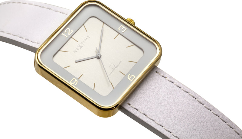 NeXtime NE-6021GW Horloge Square Wrist Wit/goud