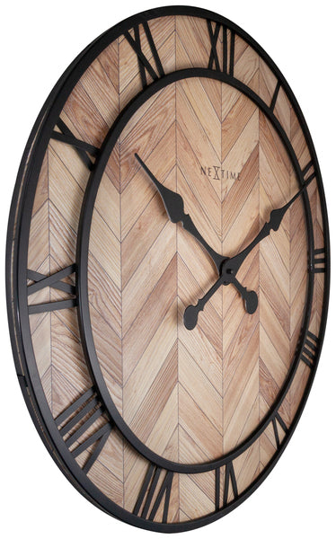 NeXtime NE-3245 Wandklok Roman Vintage Dia 58cm Hout Licht Bruin