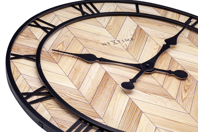 NeXtime NE-3245 Wandklok Roman Vintage Dia 58cm Hout Licht Bruin