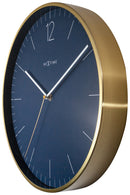 NeXtime NE-3252BL Wandklok - Ø 34 Cm - Glas/ Metaal - Vintage Blauw - 'Essential Gold'