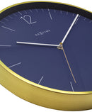 NeXtime NE-3252BL Wandklok - Ø 34 Cm - Glas/ Metaal - Vintage Blauw - 'Essential Gold'