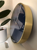 NeXtime NE-3252BL Wandklok - Ø 34 Cm - Glas/ Metaal - Vintage Blauw - 'Essential Gold'