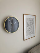 NeXtime NE-3252BL Wandklok - Ø 34 Cm - Glas/ Metaal - Vintage Blauw - 'Essential Gold'