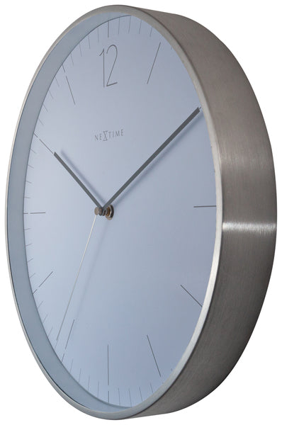 NeXtime NE-3254WI Wandklok - Ø 34 Cm - Glas/ Metaal - Elegant Wit - 'Essential Silver'