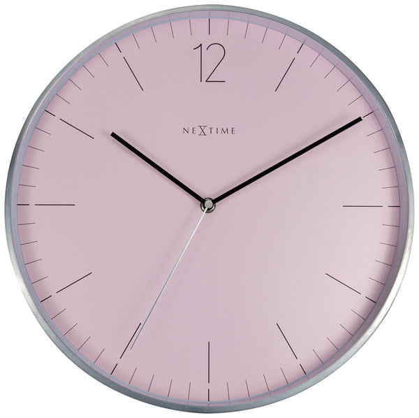 NeXtime NE-3254RZ Wandklok - Ø 34 Cm - Glas/ Metaal - Romantisch Roze - 'Essential Silver'