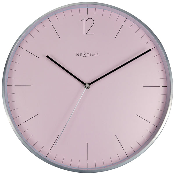 NeXtime NE-3254RZ Wandklok - Ø 34 Cm - Glas/ Metaal - Romantisch Roze - 'Essential Silver'