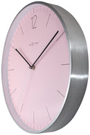 NeXtime NE-3254RZ Wandklok - Ø 34 Cm - Glas/ Metaal - Romantisch Roze - 'Essential Silver'