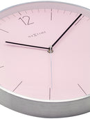 NeXtime NE-3254RZ Wandklok - Ø 34 Cm - Glas/ Metaal - Romantisch Roze - 'Essential Silver'