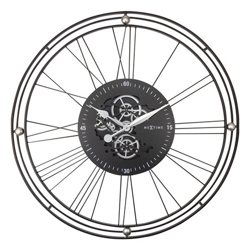NeXtime NE-3260ZI Roman Gear Wandklok 90 cm Zwart/Zilver/Metaal