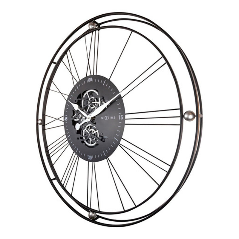 NeXtime NE-3260ZI Roman Gear Wandklok 90 cm Zwart/Zilver/Metaal