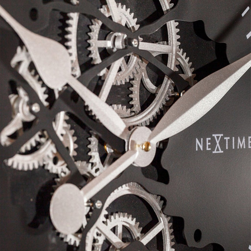 NeXtime NE-3260ZI Roman Gear Wandklok 90 cm Zwart/Zilver/Metaal