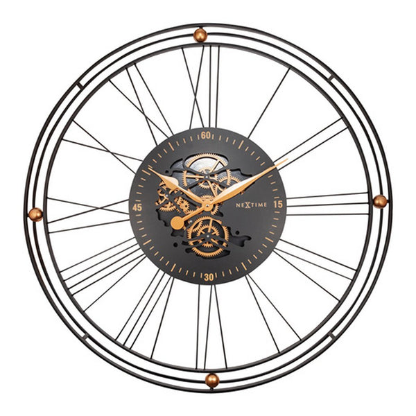 NeXtime NE-3260GO Roman Gear Wandklok 90 cm Zwart/Goud/Metaal