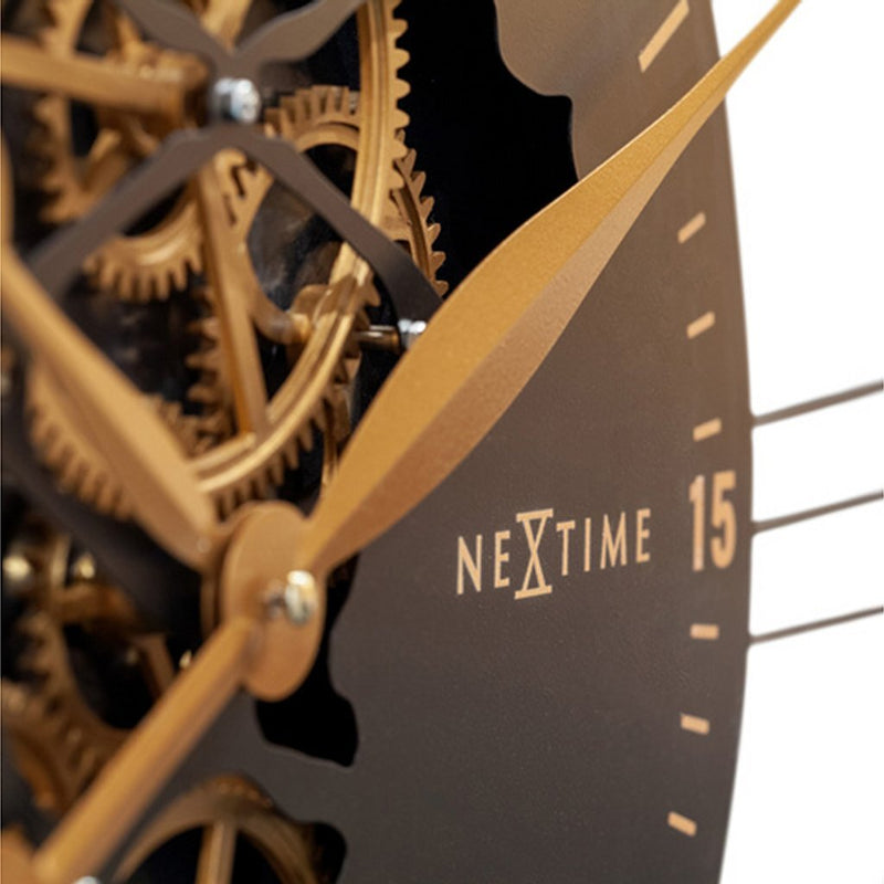 NeXtime NE-3260GO Roman Gear Wandklok 90 cm Zwart/Goud/Metaal