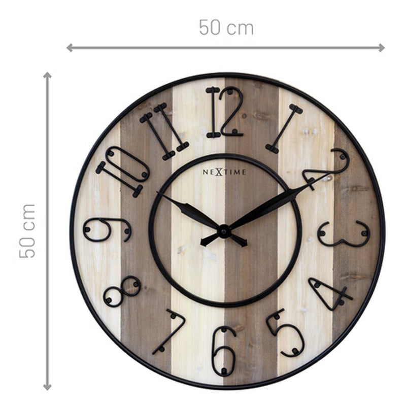 NeXtime NE-3279BR Grote Wandklok Oxford 50 cm Hout/Zwart Metaal