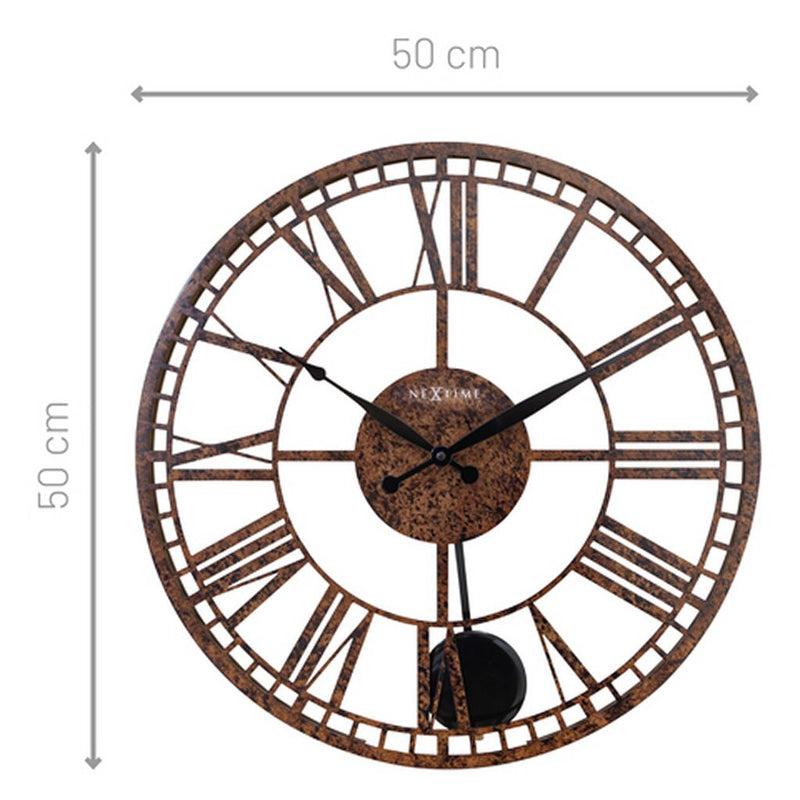 NeXtime NE-3281BR Grote Romeinse Wandklok London 50 cm + Slinger Bruin/Metaal