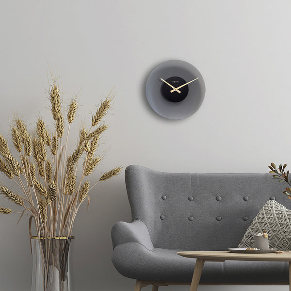 NeXtime NE-8196GS Stille Wandklok - 40cm - Mat Grijs - Glas - "Float"