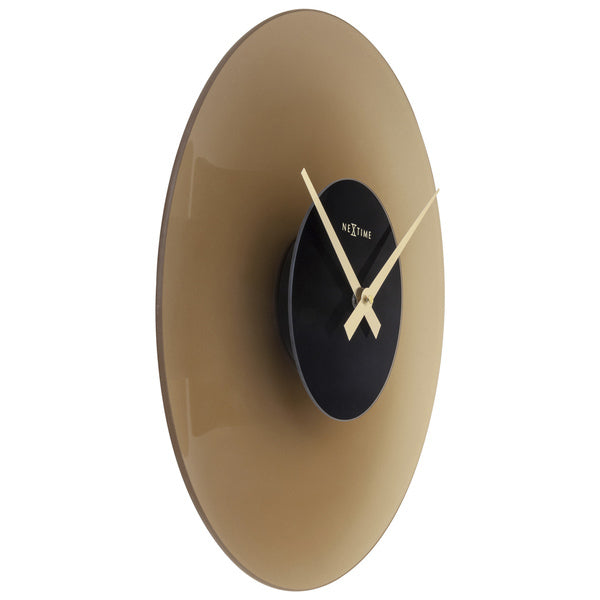 NeXtime NE-8196BR Stille Wandklok - 40cm - Mat Bruin - Glas - "Float"