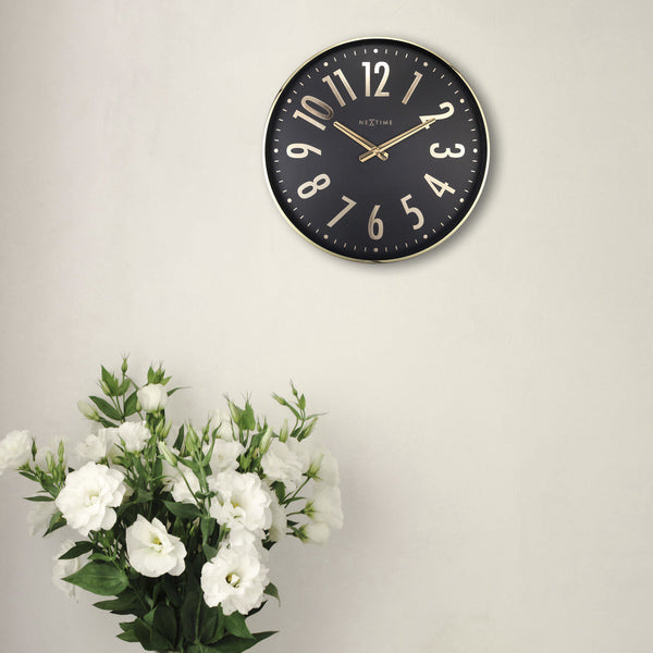 NeXtime NE-3288ZW Design Wandklok - 40cm - Stille Klok - Zwart Met Goud - "Alchemy"