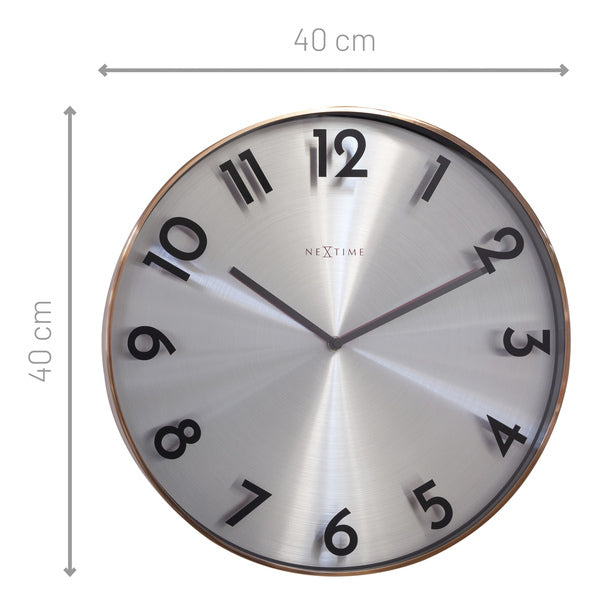 NeXtime NE-3289CO Metalen Wandklok - 40cm -Stille Klok - Metaal - "Reflection"