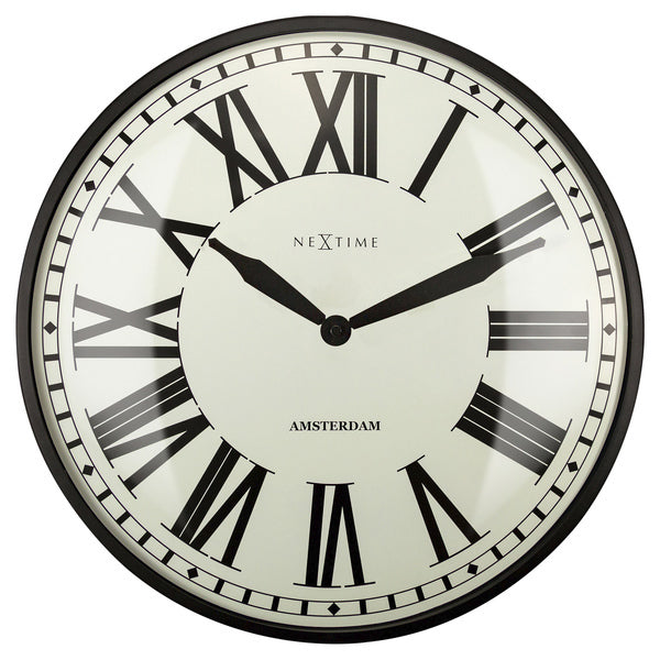 NeXtime NE-3291ZW Landelijke Wandklok - 40cm -Stille Klok - Black-Metal- "Nieuw Amsterdam"
