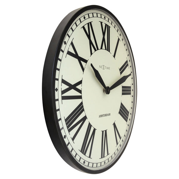 NeXtime NE-3291ZW Landelijke Wandklok - 40cm -Stille Klok - Black-Metal- "Nieuw Amsterdam"