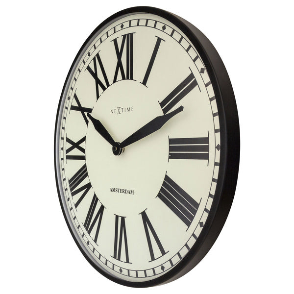 NeXtime NE-3291ZW Landelijke Wandklok - 40cm -Stille Klok - Black-Metal- "Nieuw Amsterdam"