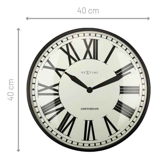 NeXtime NE-3291ZW Landelijke Wandklok - 40cm -Stille Klok - Black-Metal- "Nieuw Amsterdam"