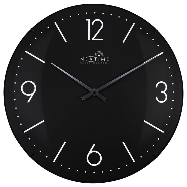NeXtime NE-3157ZWRC Atoomklok Zwart - 35cm- Radiogestuurd - Wandklok - Koepelvormig Glas- "Atomic"