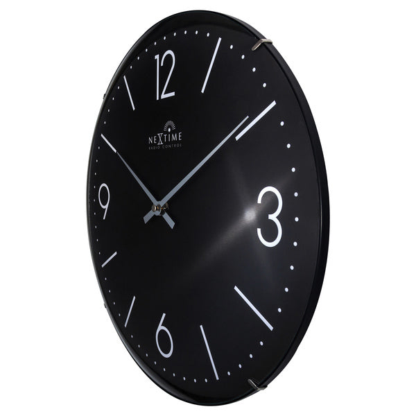 NeXtime NE-3157ZWRC Atoomklok Zwart - 35cm- Radiogestuurd - Wandklok - Koepelvormig Glas- "Atomic"