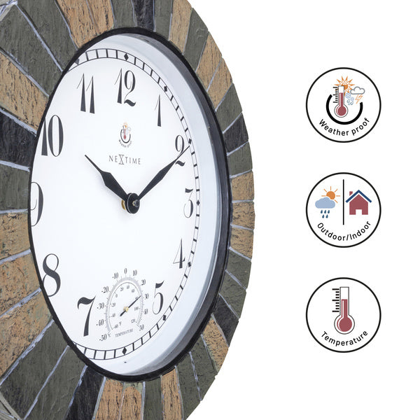 NeXtime NE-4320 Buitenklok Aster + Thermo- en Hydrometer 43.5 cm Steenlook