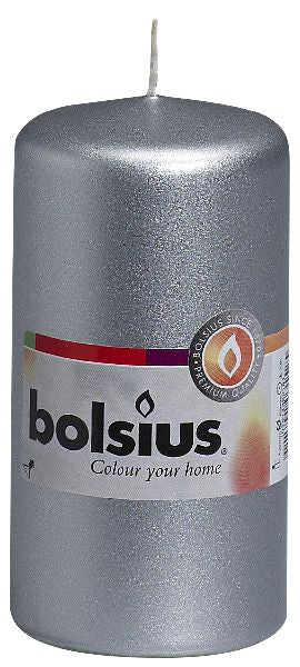 Bolsius stompkaars in cello zilver 120/60