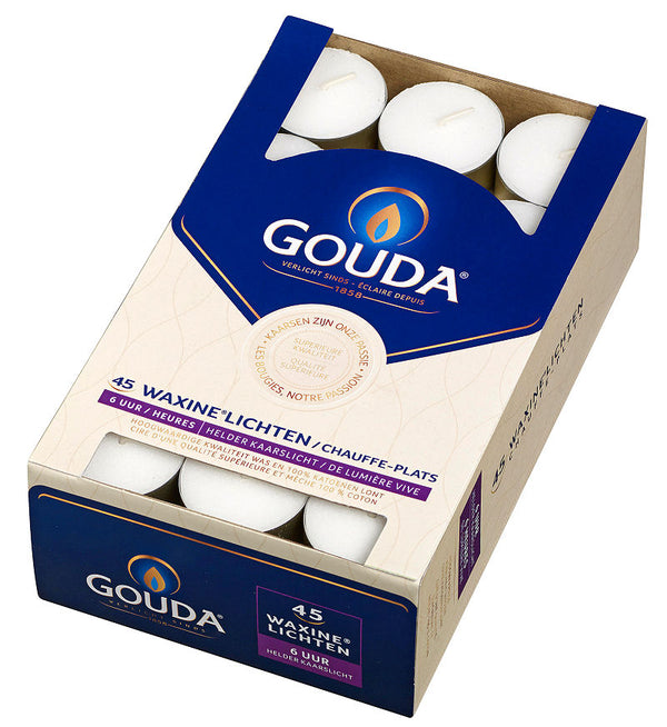 6x Gouda waxinelicht 6 uur box 45 wit