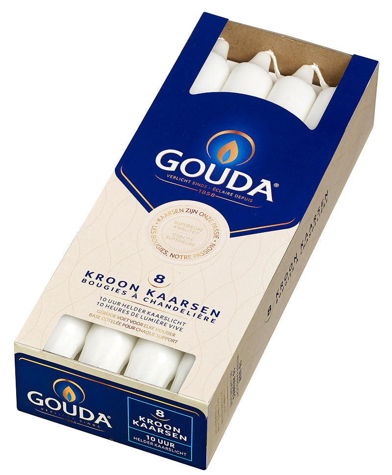 6x Gouda kroonkaars 240/24 doos 8 satijn wit