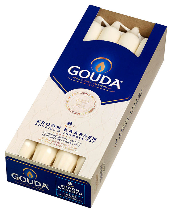 Gouda Kroonkaarsen 24x2.4 cm 8 Stuks Ivoor
