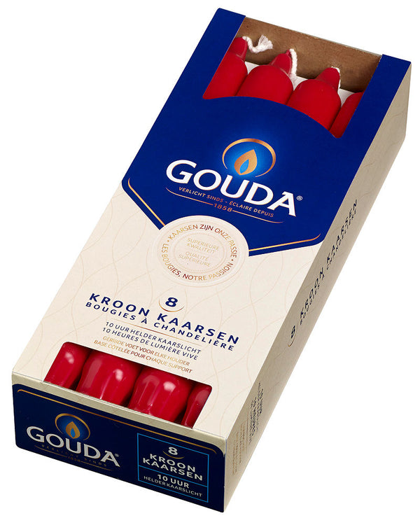 Gouda Kroonkaarsen 24 cm 8 Stuks Robijnrood