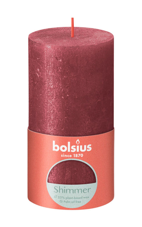 Bolsius Rustiek stompkaars Shimmer 130/68 - Red