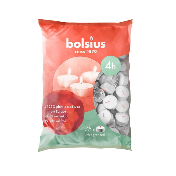 Bolsius theelicht 4 uur zak 75 stuks 16/38 wit