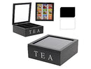 Theedoos 9-vaks zwart hout 23x23x9cm