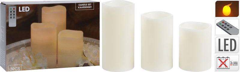 LED kaarsWit set 3 sts incl.afstandbediening