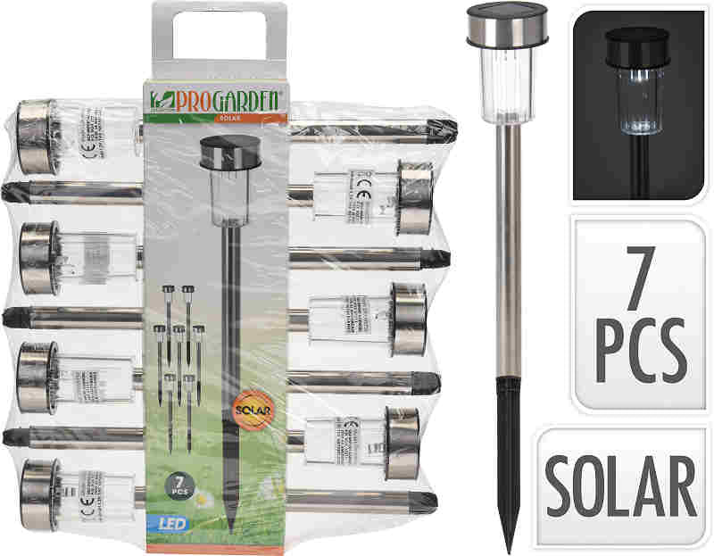 Set van 7 RVS solarlampen