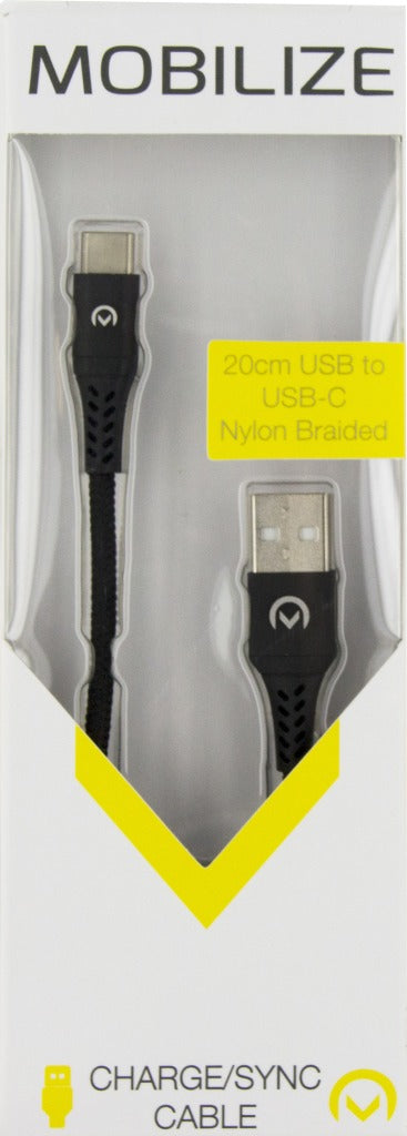 Mobilize MOB-23010 Usb 2.0 Kabel Usb-c Male - A Male Gevlochten Nylon 0.2 M Zwart