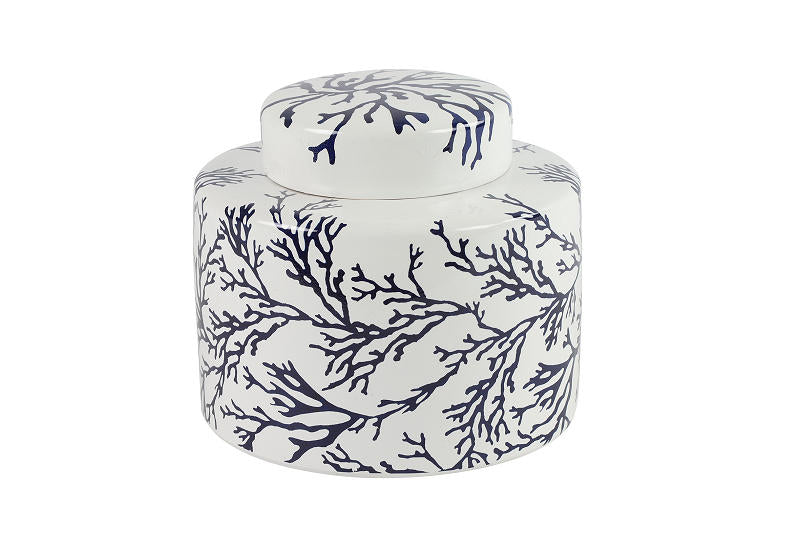 Countryfield Bloempot met deksel Anisha S wit blauw