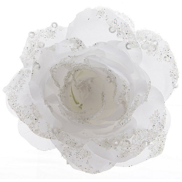 Everlands Kerstroos op Clip 14x8,5 cm Winterwit