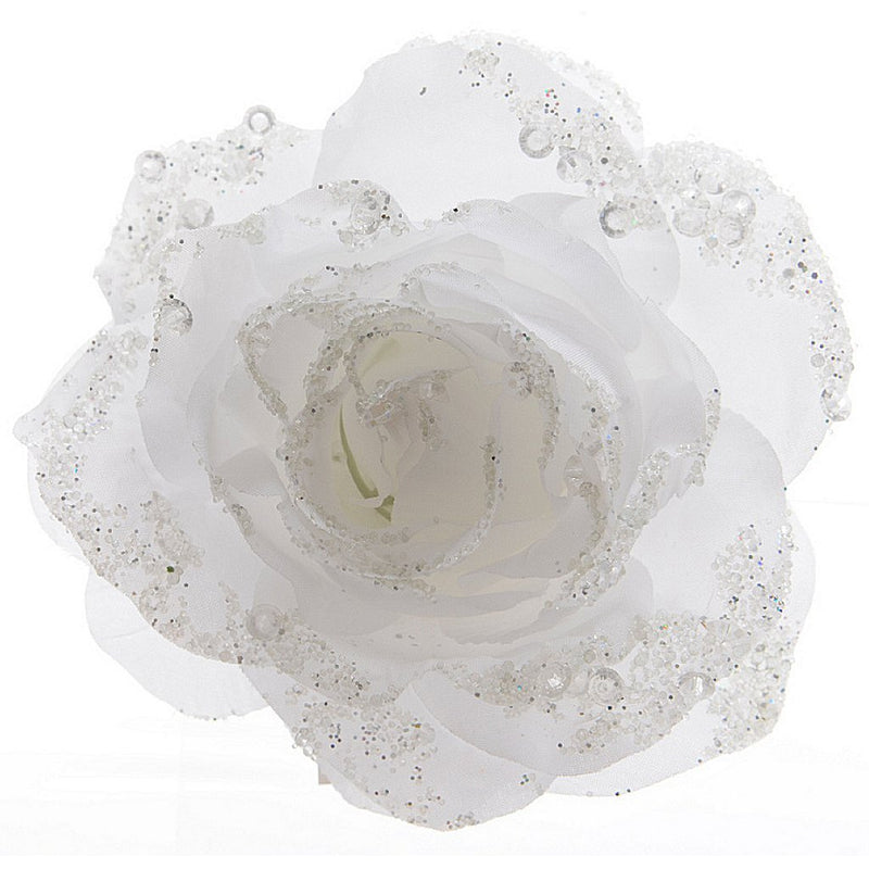 Everlands Kerstroos op Clip 14x8,5 cm Winterwit
