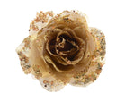 Bloem Roos met glitter op clip 14cm - Goud