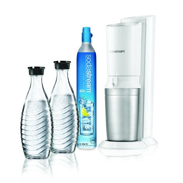 Sodastream Crystal White Megapack met 60L CO2 Cilinder + 2 Glazen Karaffen Wit