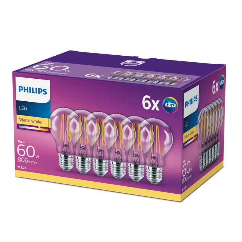 Philips Ledlamp 6 Stuks Cl A60 Cl Nd 60w E27