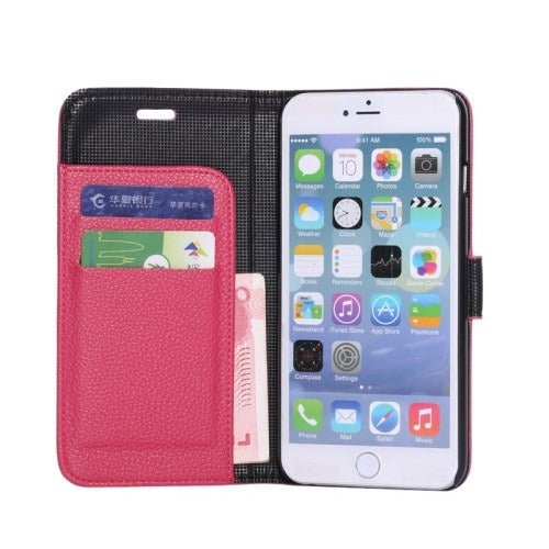 MW Wallet Book Case Litchi Roze voor Apple iPhone 6 Plus
